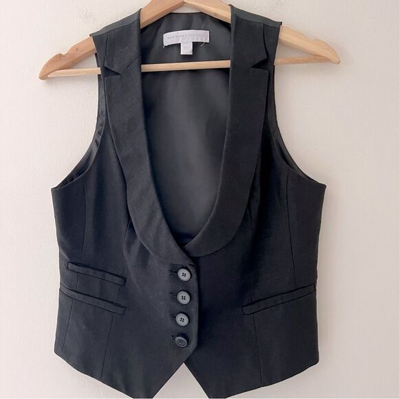 Vest Y2K Short Fitted Linen Black Size 4 Going Out Top - Picture 1 of 8